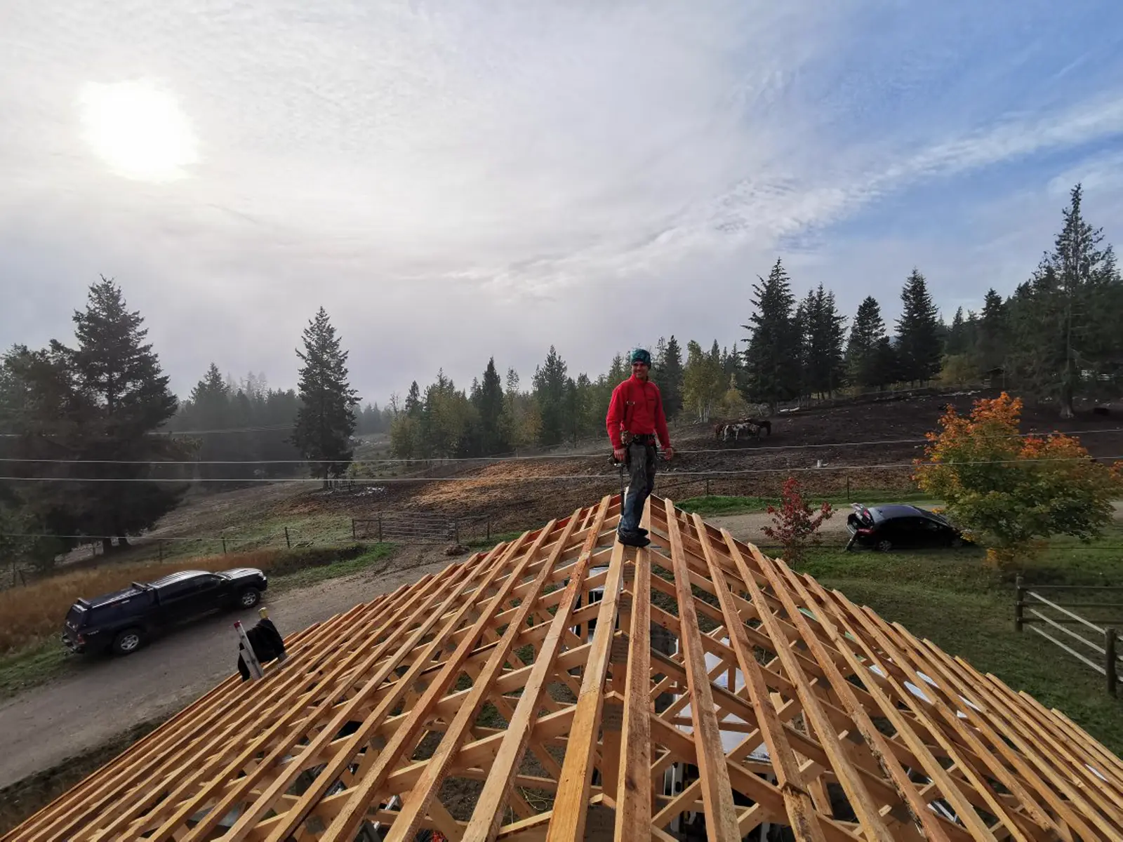 Structural wall framing in progress, Central Okanagan