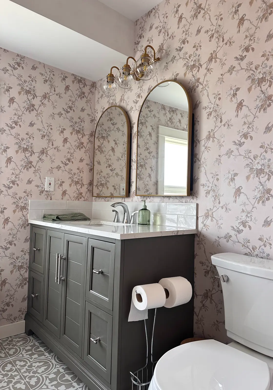 Full bathroom renovation with large-format tile